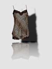  87 Neiman Marcus Women's Black Brown Lace Leopard Print Silk Cami Top Size XS