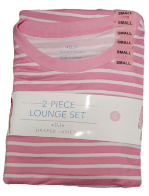 NWT DJ Draper James Women's Two Piece Lounge Short Set Pink Stripe Large
