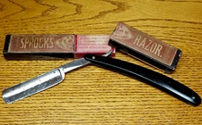 Antique SPROCK 6 1/2" Black Handle Folding Straight Razor ~ Original Box ~German