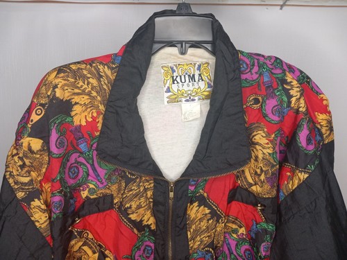 Vintage Kuma Sport Jacket Womens L Colorful Floral Windbreaker Zip Multicolor - Picture 3 of 7