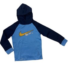 NIKE Boys NEW Size 5 Sweatshirt Hoodie Raglan Therma-FIT Swoosh Navy Blue