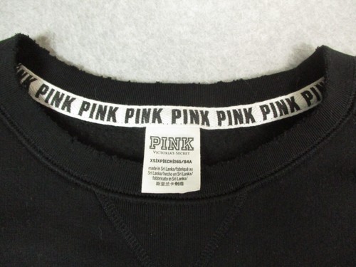 Victoria's Secret PINK Women's Black Sweatshirt XS Spellout Logo Pullover ripped - Picture 8 of 15