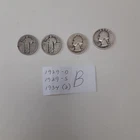 2 Standing Liberty, 2 Washington Quarters 1929-D & S, (2) 1934, Circ. 90% Silver