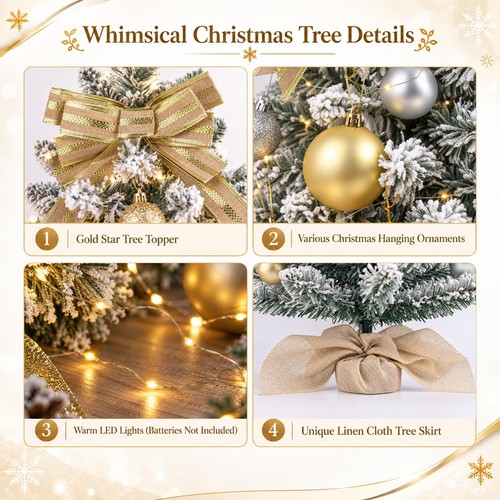 Tree Of Gold Mini Small Christmas Tree with Lights, 2 Ft 1in Pack of 26, Silver Gold ...