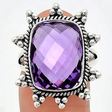 Premium Quality Amethyst Checker Briolette - Brazil 925 Silver Ring s.8 R-1234