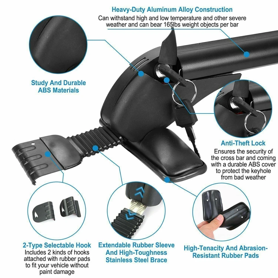 For Honda Insight 2010-14 Car Top Roof Rack Cross Bar 43.3" Luggage Carrier+Lock - Imagem 4 de 4