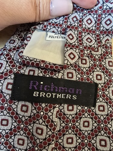 Richman Brothers Vintage Gray Maroon Polyester Necktie Mens EUC - Picture 4 of 6