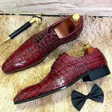 Handmade Leather Shoes Genuine Red Crocodile Pattern laceUp Formal Dress For Men