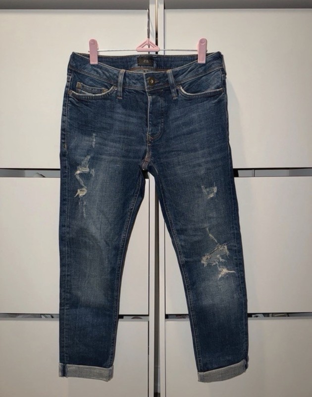 River Island Blue Denim Jeans Tapered Distressed Solid 5-Pocket size 26 short