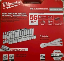 Milwaukee 3/8 In. Drive Metric/Sae Mechanics Socket and Ratchet Set, 56Piece 