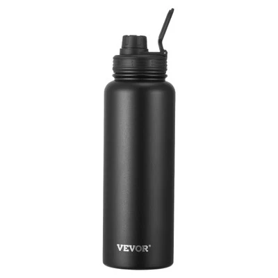 VEVOR 40 oz Insulated Water Bottle Stainless Steel with Wide Mouth Lid Black