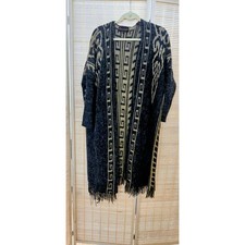 Black kimono style cardigan Fringe Aztec Geometric Oversized Festival