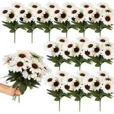 12 Bundles Sunflower Faux Mums for Outdoor Artificial Flower with Stems Bouqu...