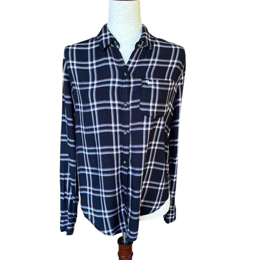 Abercrombie & Fitch Plaid Flannel Button Down Shirt Navy Pink White Women's S