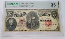 $5 1907 WOODCHOPPER Legal Tender Fr#90m Mule Elliott | White PMG35 EPQ