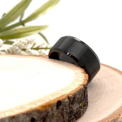 10mm Sleek Black Tungsten Carbide Ring Brushed Center Polished Christmas Band