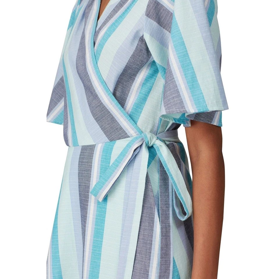 Vestido envolvente B Collection by Bobeau Orna sin mangas azul a rayas lino talla mediana Foto 2 de 4