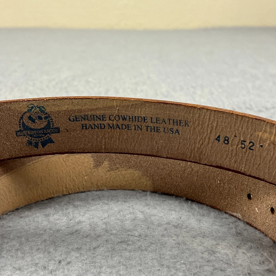 Пояс из синей ленты с беконом мужской 48 52 воловья кожа серебристая пряжка сделано в США - Изображение 3 из 4