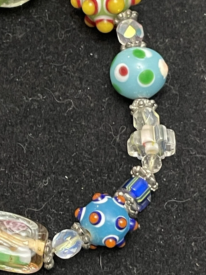Браслет из стеклянных бусин Cookie Lee Lampwork разноцветный эластичный богемное художественное стекло - Изображение 4 из 4