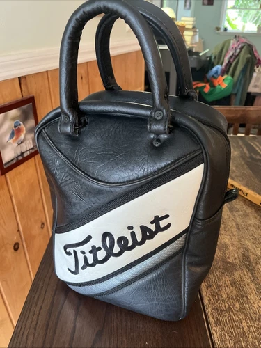 Titleist Golf Shoe Carry or Shag Bag Black White Grey Vintage Rare 90s Leather