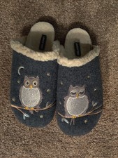 Lands' End Blue Owl Slippers Size 10B Slip-on Excellent Used Condition