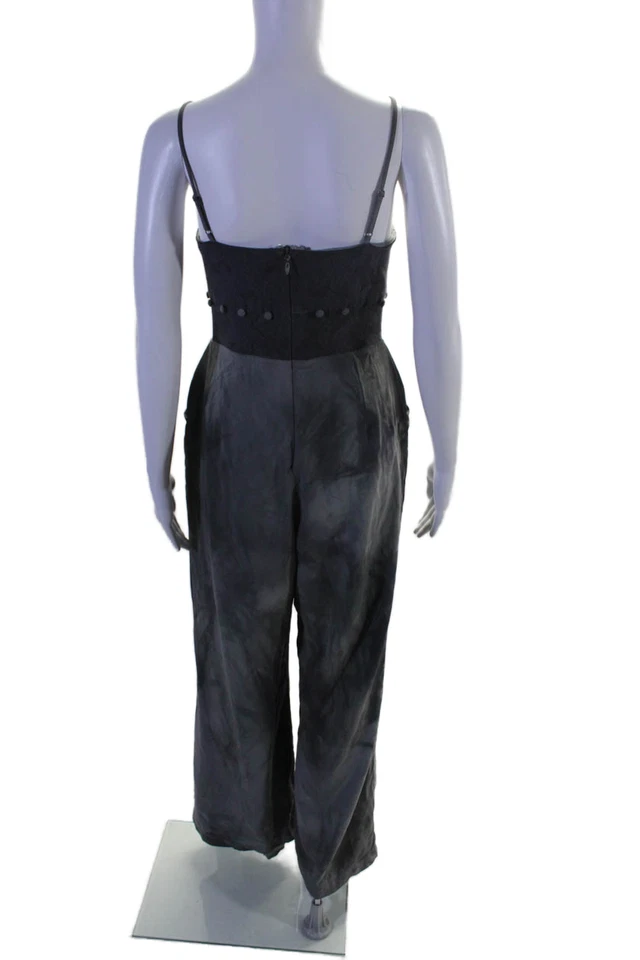 Adelyn Rae 女式领带染料 V 领无袖拉链连身裤灰色 M 码 — 第 3/4 张图片