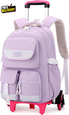 Rolling Backpack for Girls Backpack with Wheels for Girls Kids Roller Trolley...
