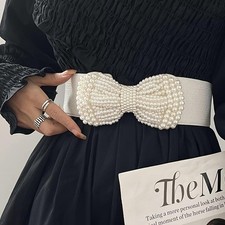 Large Bowknot Elastic Belts Elegant Women Wide Side Waistband Dress Female Dress