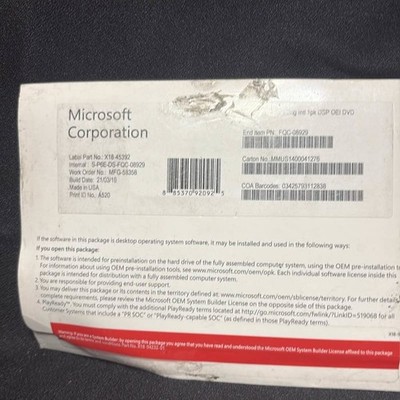 Microsoft Windows 10 Pro 64-Bit English 1pk DSP OEI DVD FQC-08929 X18-45392