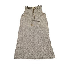 Michael Kors Shift Dress Womens XS Olive Green Leaf Print Sleeveless Gold Zip