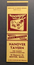 Vintage Hanover Tavern Boston Boxing Matchbook Cover