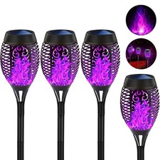 4Pack Purple Solar Torch Lights Flickering Flame Outdoor Yard Pathway Decor Lamp