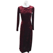 Forever 21 Red Burgundy Velvet Velour Long Sleeve Open Back A Line Maxi Dress XS