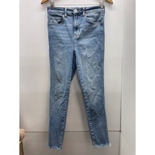 Free People We The Free Skinny Jeans Light Wash Raw Hem Blue Denim Size 29