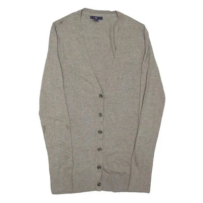 GAP Femme Gris Motif Coton Mélangé Col V Maille Basique Boutonné Jumper - Photo 1/4