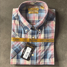 Roundtree Yorke Gold Label Plaid Short Sleeve Button Up Shirt Non-Iron XLT NWT