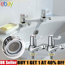 1 Pair Lever Basin SInk Taps Pillar Disabled 1/4 Turn Chrome 1/2" Hot & Cold Set