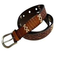 Rolfs Brown Leather Statement Boho Belt - Cut Out 30"