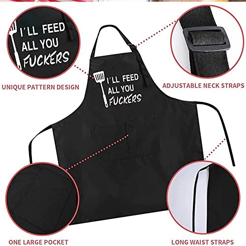 Funny Black Chef Aprons for Men Adjustable BBQ Grill Kitchen Cooking Aprons - Image 3 of 4