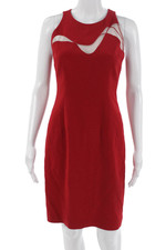 Elie Tahari Womens Red Sleeveless Sheath Dress Mid Calf Round Neck Size 0
