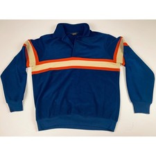 Vintage Lee USA Made 70s Velvet Pullover Sweatshirt Top Blue Orange Cream Retro