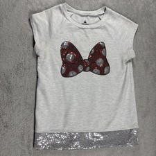 Disney Parks Sequin Minnie Mouse Bow Sweatshirt Top Short Sleeve Girls Sz L