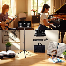 Folding Music Stand Portable Sheet with One-Step Setup Tool-Free Height Church