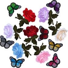 14 Pieces Embroidery Rose Flower Butterfly Iron on Applique Patches Sew on Butte
