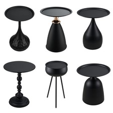 Black Round Metal Side Table Sofa End Table Coffee Table for Living Room Bedroom