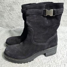 VTG Prada Moto Boots Black Suede Buckle Strap...