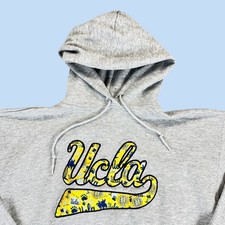 UCLA Bruins University College Hoodie Men L Gray Embroidered Pullover Sweatshirt