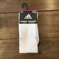 Adidas Womens Cushioned Crew Socks 3-Pack Shoe Size 5-10 White Aeroready Comfort