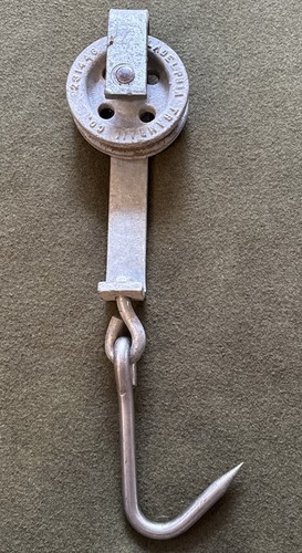 Vintage Philadelphia Tramrail Co. ROLLER GANCIO CARNE resistente USA bello! - Foto 1 di 17
