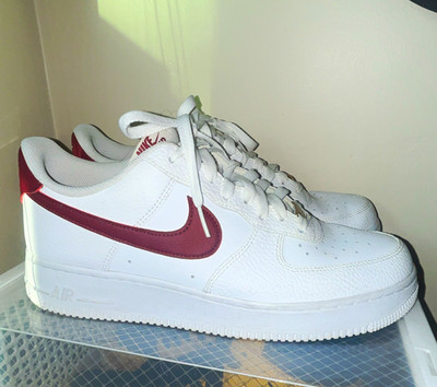 Nike Air Force 1 Men's White/Red Leather Low Top Lace-Up Athletic Sneakers